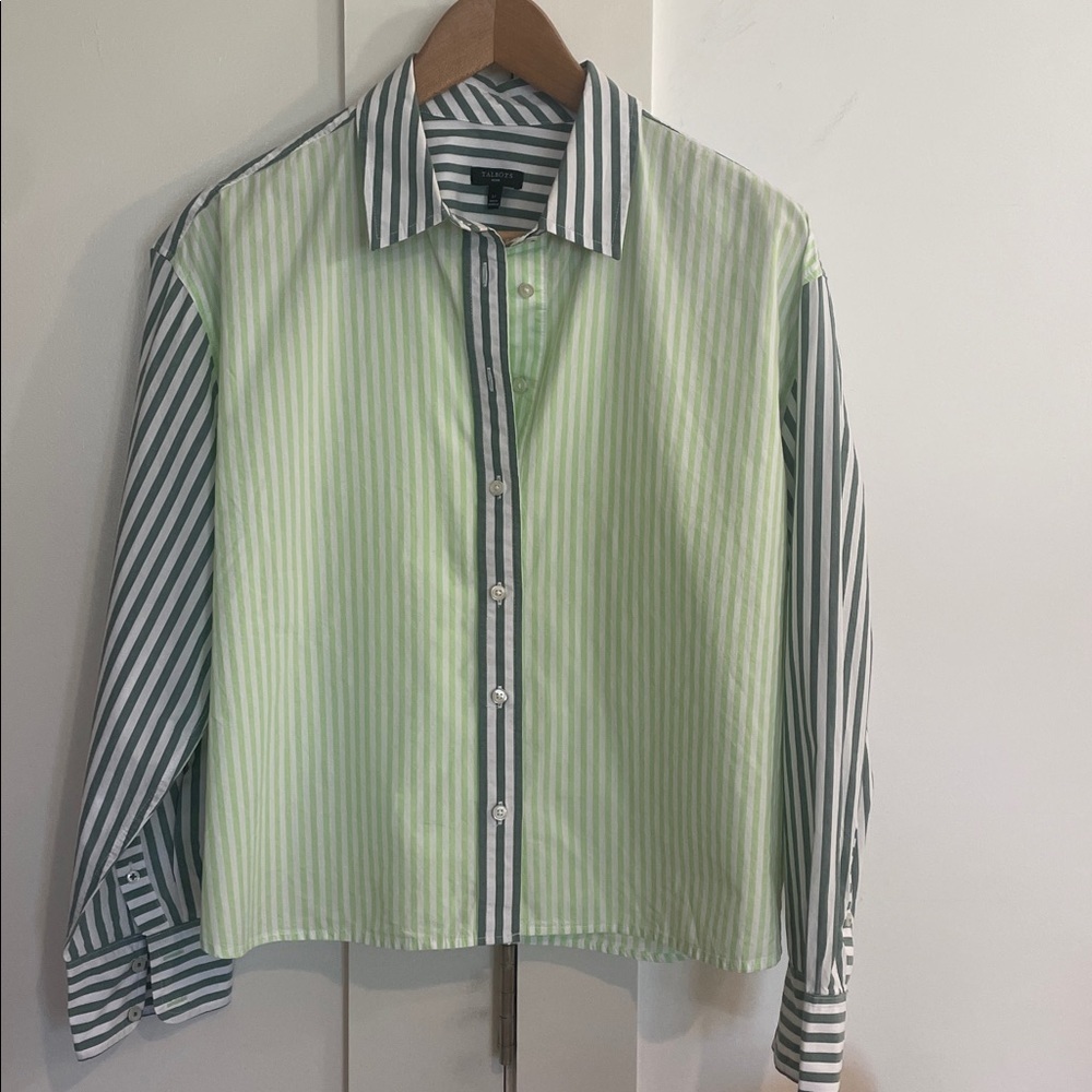 Talbots oversized cropped poplin short shirt blooming stripe - Picture 3 of 9